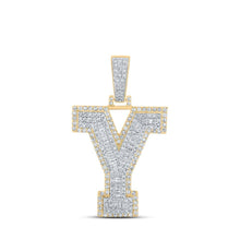 Load image into Gallery viewer, 10kt Two - tone Gold Mens Baguette Diamond Y Initial Letter Charm Pendant - 1 - 5/8 Cttw | Splendid Jewellery - Splendid Jewellery
