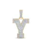 10kt Two - tone Gold Mens Baguette Diamond Y Initial Letter Charm Pendant - 1 - 5/8 Cttw | Splendid Jewellery - Splendid Jewellery