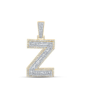 10kt Two - tone Gold Men's Baguette Diamond Z Initial Letter Charm Pendant 1 - 7/8 Cttw | Splendid Jewellery - Splendid Jewellery
