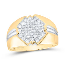 Load image into Gallery viewer, 10kt Two-tone Gold Mens Diagonal Square Cluster Ring with 1/2 Carat Round Diamonds - A Stunning Statement of Style  Top View from Splendid Jewellery