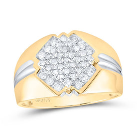 10kt Two-tone Gold Mens Diagonal Square Cluster Ring with 1/2 Carat Round Diamonds - A Stunning Statement of Style  Top View from Splendid Jewellery