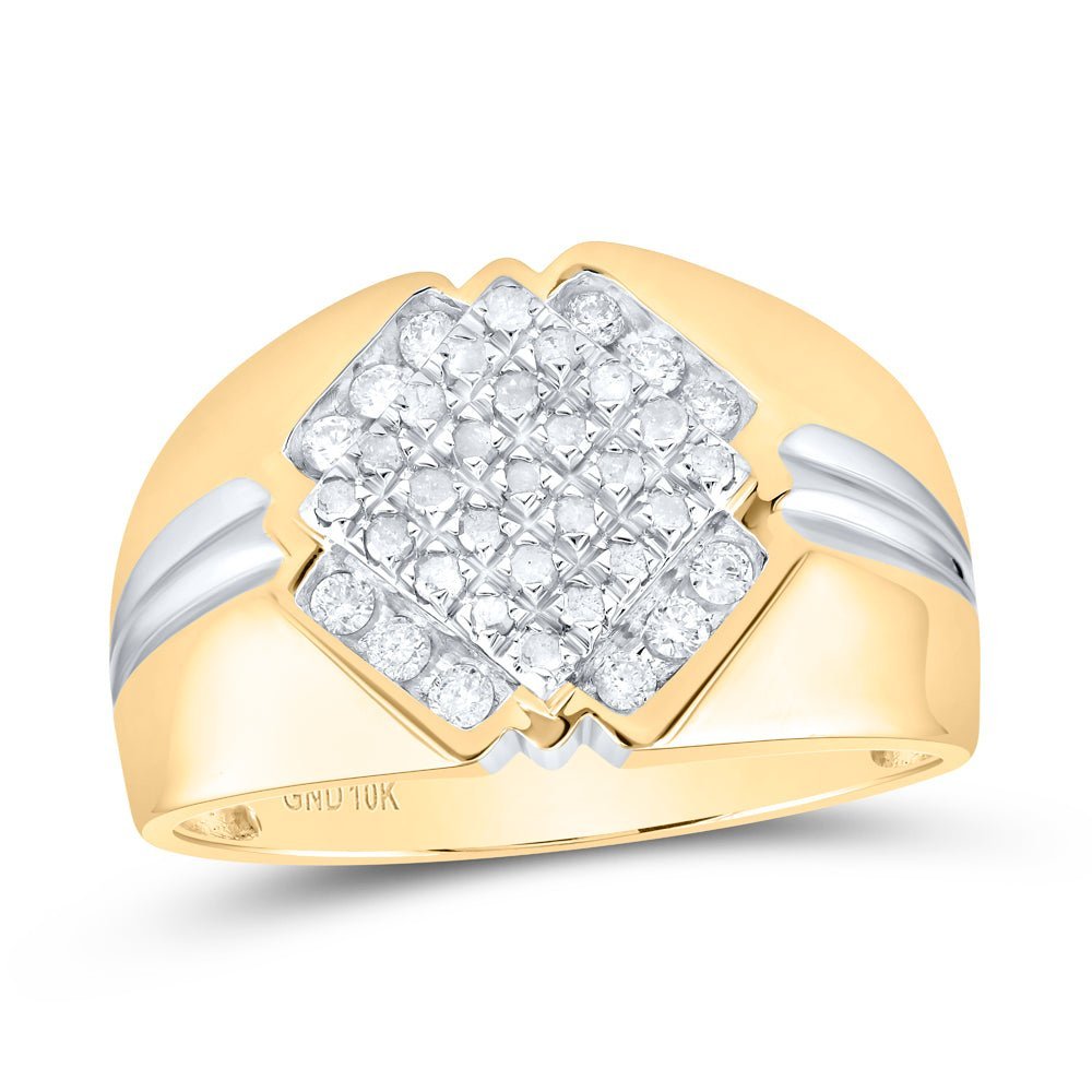 10kt Two - tone Gold Mens Diagonal Square Cluster Ring with 1/2 Carat Round Diamonds - A Stunning Statement of Style - Splendid Jewellery