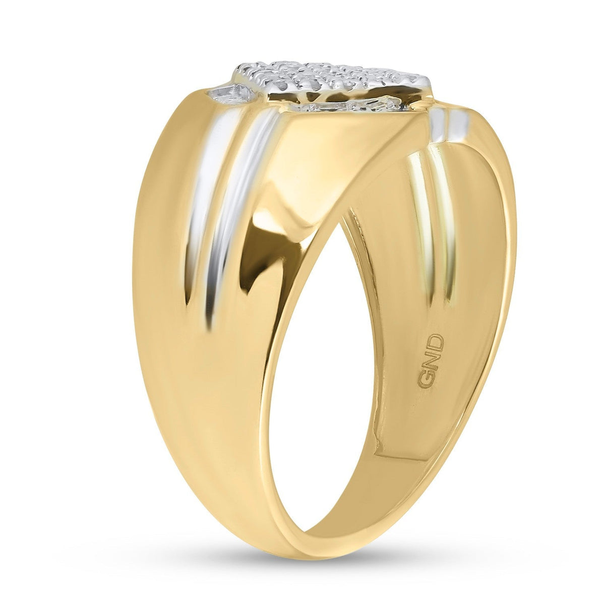 10kt Two - tone Gold Mens Diagonal Square Cluster Ring with 1/2 Carat Round Diamonds - A Stunning Statement of Style - Splendid Jewellery