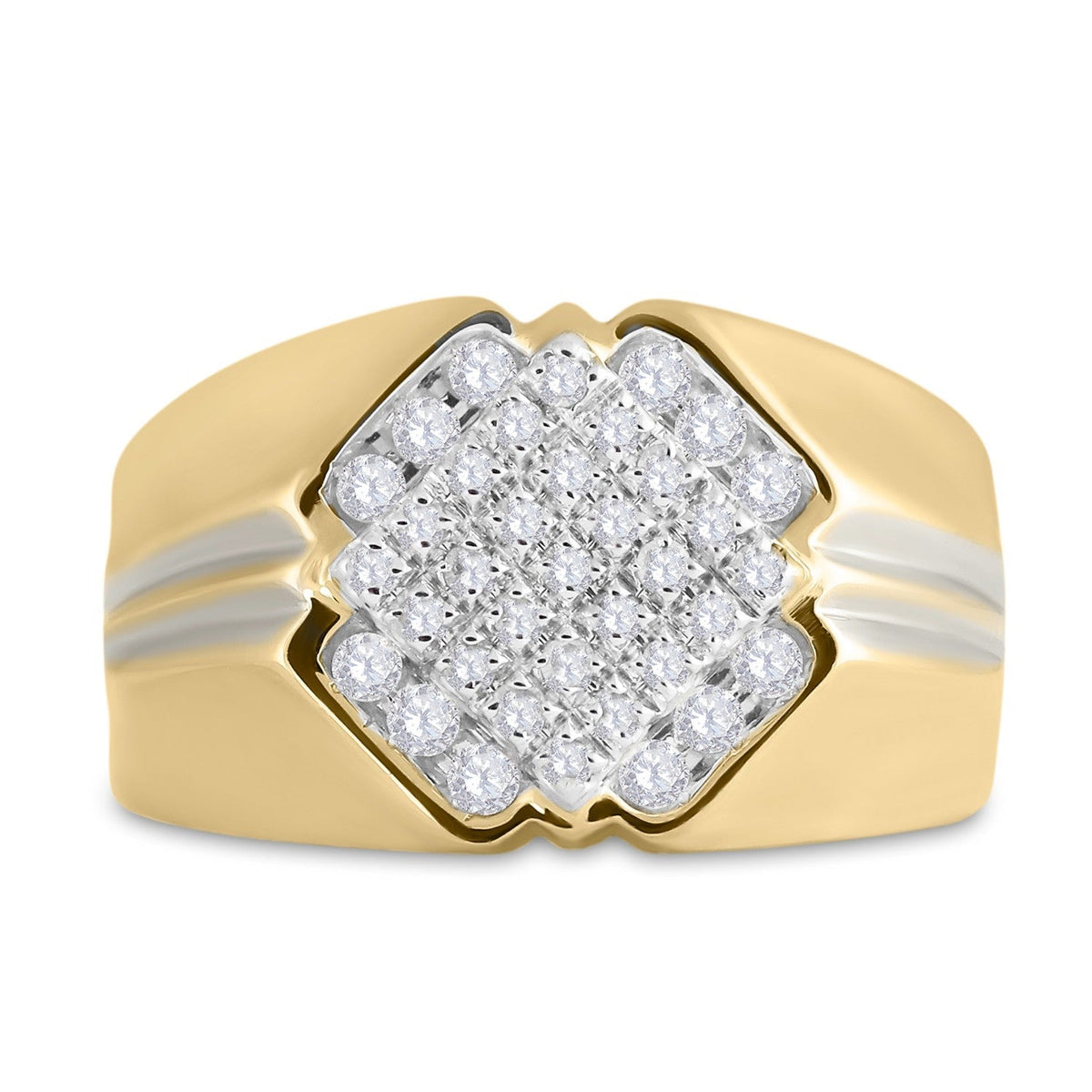 10kt Two - tone Gold Mens Diagonal Square Cluster Ring with 1/2 Carat Round Diamonds - A Stunning Statement of Style - Splendid Jewellery