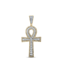 Load image into Gallery viewer, 10kt Two - tone Gold Men's Diamond Ankh Cross Charm Pendant - 2 - 1/4 Cttw - Splendid Jewellery