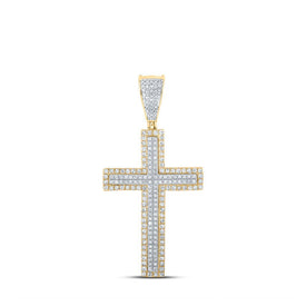 10kt Two - tone Gold Men's Diamond Cross Pendant - 3/4 Cttw - Splendid Jewellery