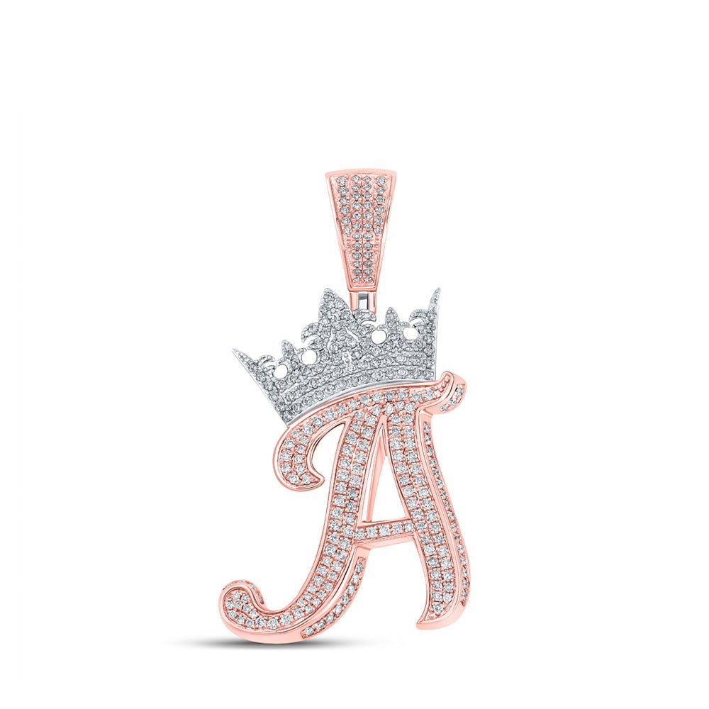 10kt Two - tone Gold Men's Diamond Crown A Letter Charm Pendant - 1 - 1/2 Cttw - Splendid Jewellery
