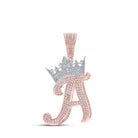 10kt Two - tone Gold Men's Diamond Crown A Letter Charm Pendant - 1 - 1/2 Cttw - Splendid Jewellery