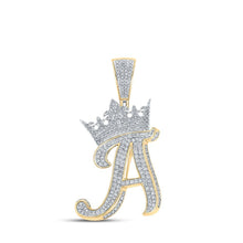 Load image into Gallery viewer, 10kt Two - tone Gold Men's Diamond Crown A Letter Charm Pendant - 1 - 1/2 Cttw - Splendid Jewellery