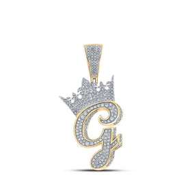 10kt Two - tone Gold Men's Diamond Crown G Letter Charm Pendant - 1 - 3/8 Cttw - Splendid Jewellery