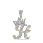10kt Two - tone Gold Men's Diamond Crown H Letter Charm Pendant - Exquisite Brilliance - Splendid Jewellery