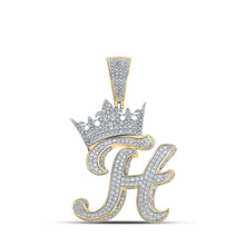 Load image into Gallery viewer, 10kt Two - tone Gold Men's Diamond Crown H Letter Charm Pendant - Exquisite Brilliance - Splendid Jewellery