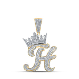 10kt Two - tone Gold Men's Diamond Crown H Letter Charm Pendant - Exquisite Brilliance - Splendid Jewellery