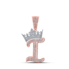 10kt Two - tone Gold Men's Diamond Crown I Letter Charm Pendant - 1 - 1/3 Cttw - Splendid Jewellery