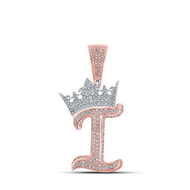 10kt Two - tone Gold Men's Diamond Crown I Letter Charm Pendant - 1 - 1/3 Cttw - Splendid Jewellery