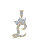 10kt Two - tone Gold Mens Diamond Crown L Letter Charm Pendant - 1 - 1/2 Cttw - Splendid Jewellery