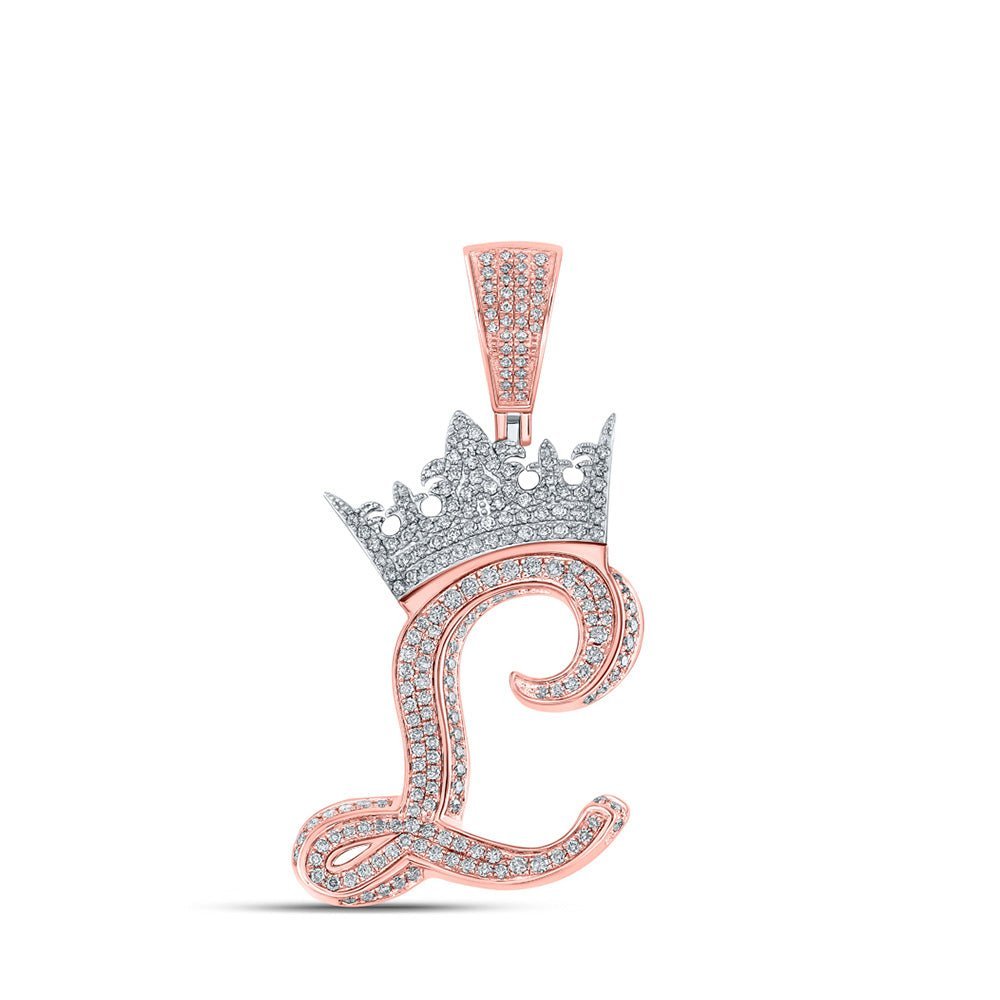 10kt Two - tone Gold Men's Diamond Crown L Letter Charm Pendant - 1 - 1/2 Cttw - Splendid Jewellery