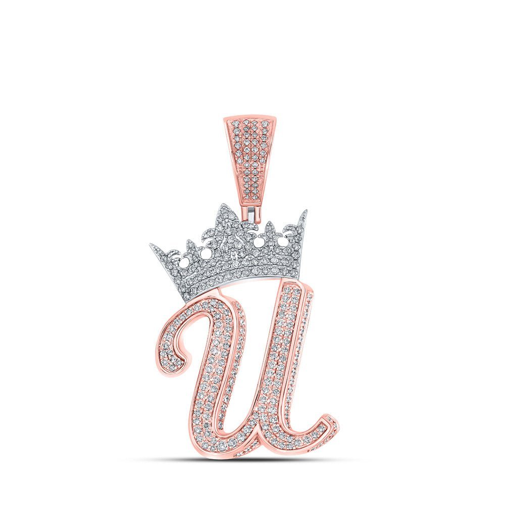 10kt Two - tone Gold Men's Diamond Crown U Letter Charm Pendant - 1 - 1/2 Cttw - Splendid Jewellery