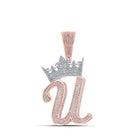10kt Two - tone Gold Men's Diamond Crown U Letter Charm Pendant - 1 - 1/2 Cttw - Splendid Jewellery