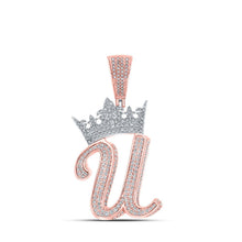 Load image into Gallery viewer, 10kt Two - tone Gold Men's Diamond Crown U Letter Charm Pendant - 1 - 1/2 Cttw - Splendid Jewellery