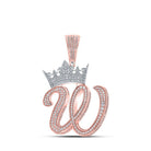 10kt Two - tone Gold Men's Diamond Crown W Letter Charm Pendant - 1 - 3/4 Cttw - Splendid Jewellery