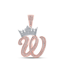 Load image into Gallery viewer, 10kt Two - tone Gold Men's Diamond Crown W Letter Charm Pendant - 1 - 3/4 Cttw - Splendid Jewellery