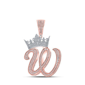 10kt Two - tone Gold Men's Diamond Crown W Letter Charm Pendant - 1 - 3/4 Cttw - Splendid Jewellery