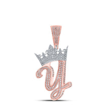 Load image into Gallery viewer, 10kt Two - tone Gold Mens Diamond Crown Y Letter Charm Pendant - 1 - 1/4 Cttw - Splendid Jewellery