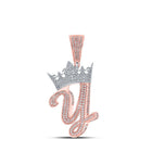 10kt Two - tone Gold Mens Diamond Crown Y Letter Charm Pendant - 1 - 1/4 Cttw - Splendid Jewellery