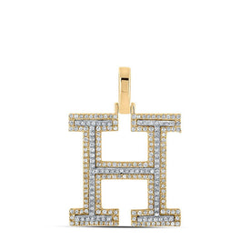 10kt Two - tone Gold Men's Diamond H Initial Letter Pendant - 5/8 Cttw - Splendid Jewellery