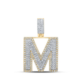 10kt Two - tone Gold Men's Diamond M Initial Letter Pendant - Captivating Charm Necklace - Splendid Jewellery