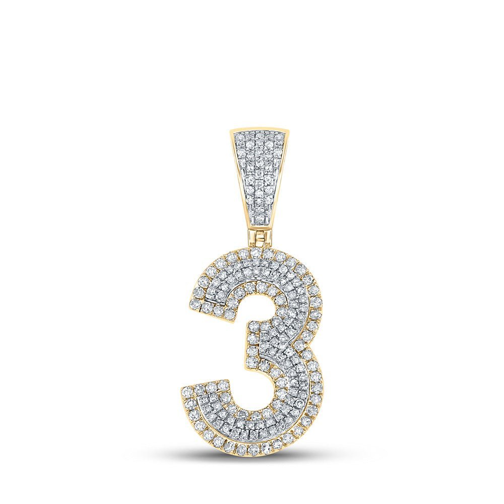 10kt Two - tone Gold Men's Diamond Number 3 Charm Pendant - 5/8 Cttw: A Dazzling Delight for Gentlemen - Splendid Jewellery