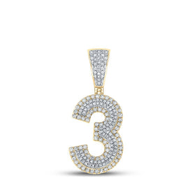 10kt Two - tone Gold Men's Diamond Number 3 Charm Pendant - 5/8 Cttw: A Dazzling Delight for Gentlemen - Splendid Jewellery