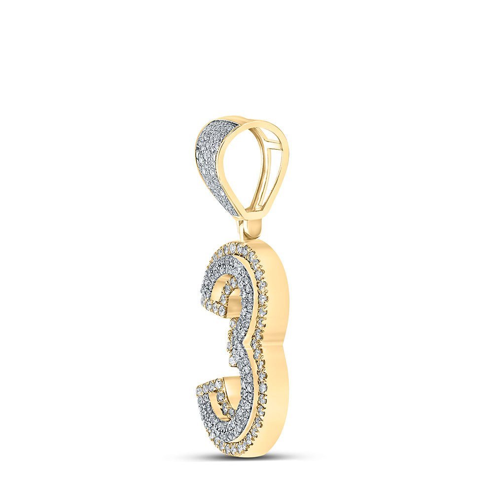 10kt Two - tone Gold Men's Diamond Number 3 Charm Pendant - 5/8 Cttw: A Dazzling Delight for Gentlemen - Splendid Jewellery