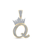 10kt Two - tone Gold Men's Diamond Q Crown Letter Charm Pendant - 1 - 3/8 Cttw - Splendid Jewellery