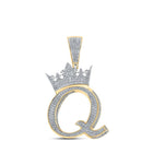10kt Two - tone Gold Men's Diamond Q Crown Letter Charm Pendant - 1 - 3/8 Cttw - Splendid Jewellery