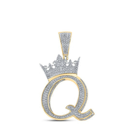 10kt Two - tone Gold Men's Diamond Q Crown Letter Charm Pendant - 1 - 3/8 Cttw - Splendid Jewellery