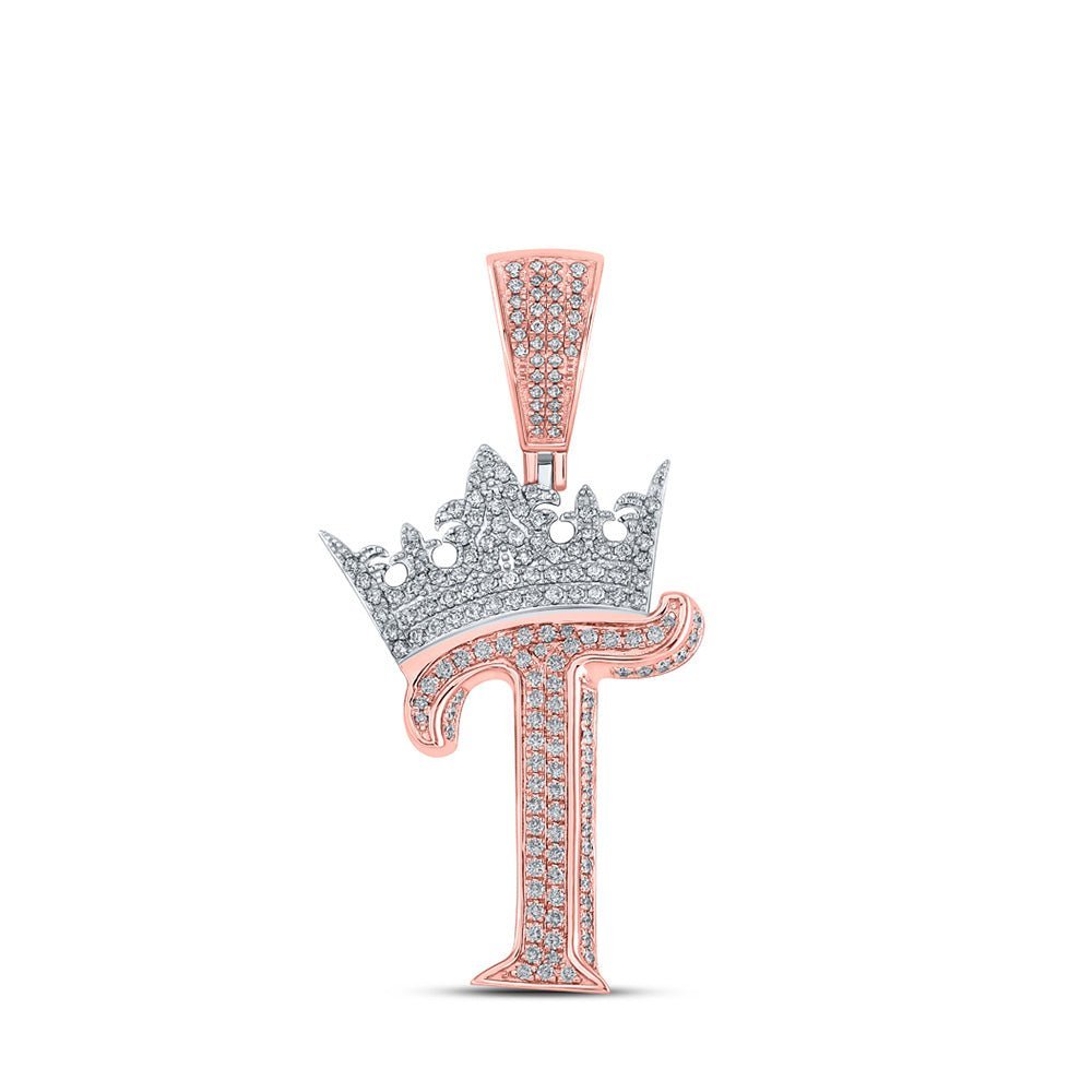 10kt Two - tone Gold Men's Diamond T Crown Letter Charm Pendant 1 Cttw - Splendid Jewellery