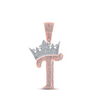 10kt Two - tone Gold Men's Diamond T Crown Letter Charm Pendant 1 Cttw - Splendid Jewellery