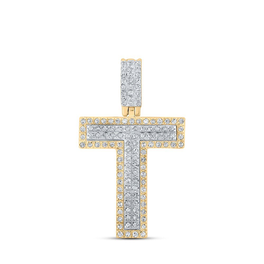 10kt Two - tone Gold Men's Diamond T Initial Charm Pendant - 3/8 Cttw - Splendid Jewellery