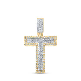 10kt Two - tone Gold Men's Diamond T Initial Charm Pendant - 3/8 Cttw - Splendid Jewellery