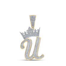 Load image into Gallery viewer, 10kt Two - tone Gold Men's Diamond U Crown Letter Charm Pendant - 1 - 1/2 Cttw - Splendid Jewellery
