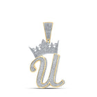 10kt Two - tone Gold Men's Diamond U Crown Letter Charm Pendant - 1 - 1/2 Cttw - Splendid Jewellery