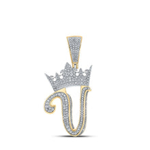 Load image into Gallery viewer, 10kt Two - tone Gold Men's Diamond V Crown Letter Charm Pendant - 1 - 1/5 Cttw - Splendid Jewellery