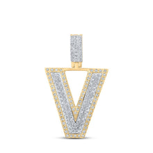 Load image into Gallery viewer, 10kt Two - tone Gold Men's Diamond V Initial Letter Pendant 1/2 Cttw - A Dazzling Statement Piece by Splendid Jewellery - Splendid Jewellery