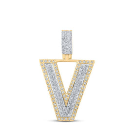 10kt Two - tone Gold Men's Diamond V Initial Letter Pendant 1/2 Cttw - A Dazzling Statement Piece by Splendid Jewellery - Splendid Jewellery