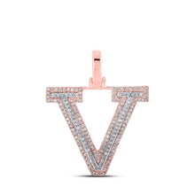 Load image into Gallery viewer, 10kt Two - tone Gold Men's Diamond V Initial Letter Pendant - 3/8 Cttw - Splendid Jewellery - Splendid Jewellery