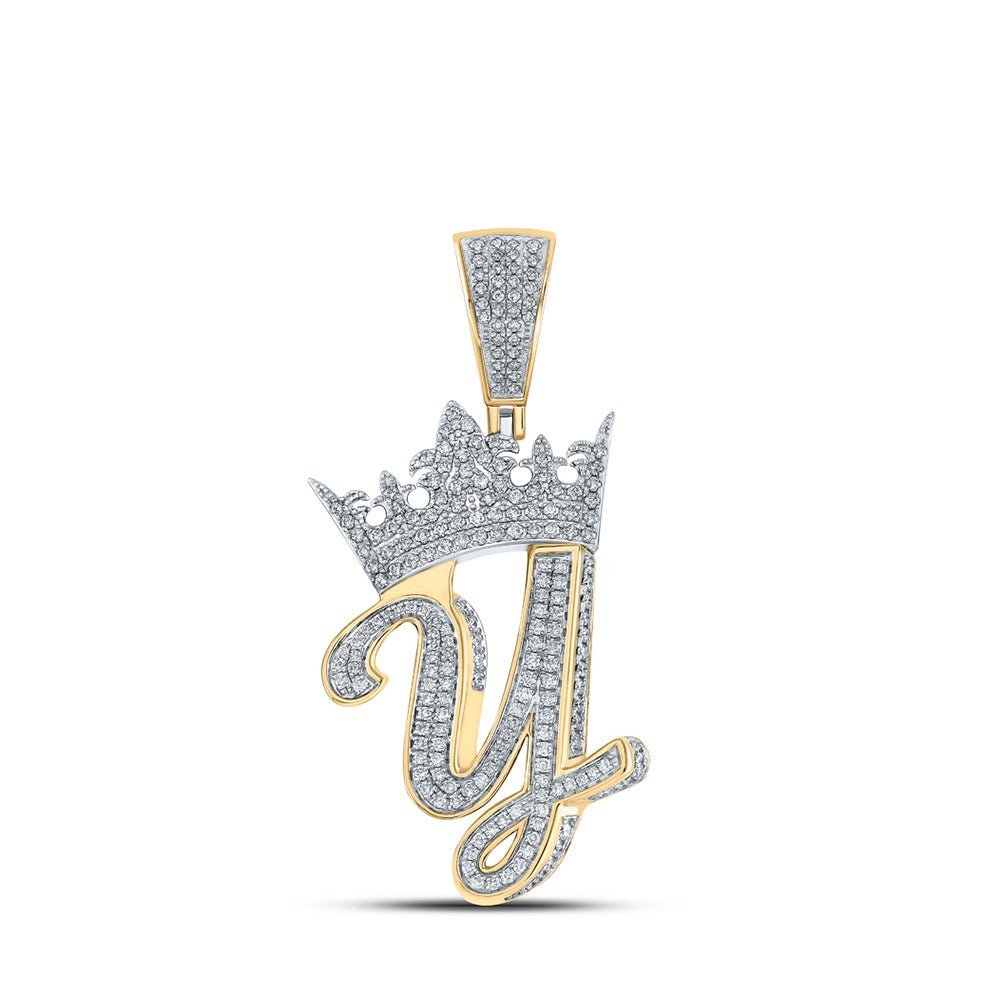 10kt Two - tone Gold Men's Diamond Y Crown Letter Charm Pendant - 1 - 1/4 Cttw - Splendid Jewellery