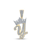 10kt Two - tone Gold Men's Diamond Y Crown Letter Charm Pendant - 1 - 1/4 Cttw - Splendid Jewellery