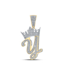 Load image into Gallery viewer, 10kt Two - tone Gold Men's Diamond Y Crown Letter Charm Pendant - 1 - 1/4 Cttw - Splendid Jewellery